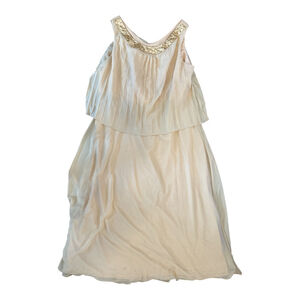Plus Size Pleated Chiffon Dress with Sequin Neckline, Gold 26W